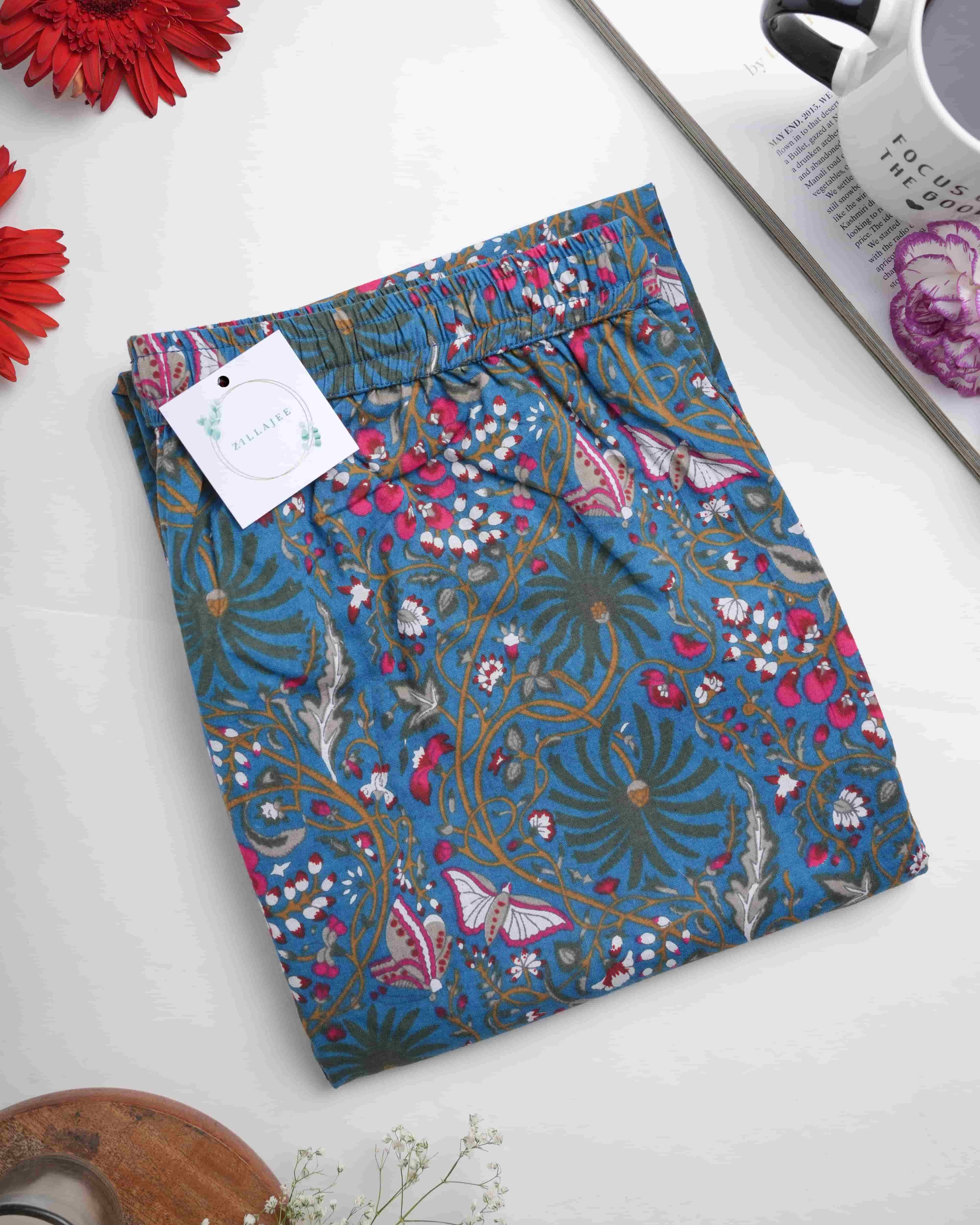 Cotton Pajama Pants Women - Midnight Butterfly