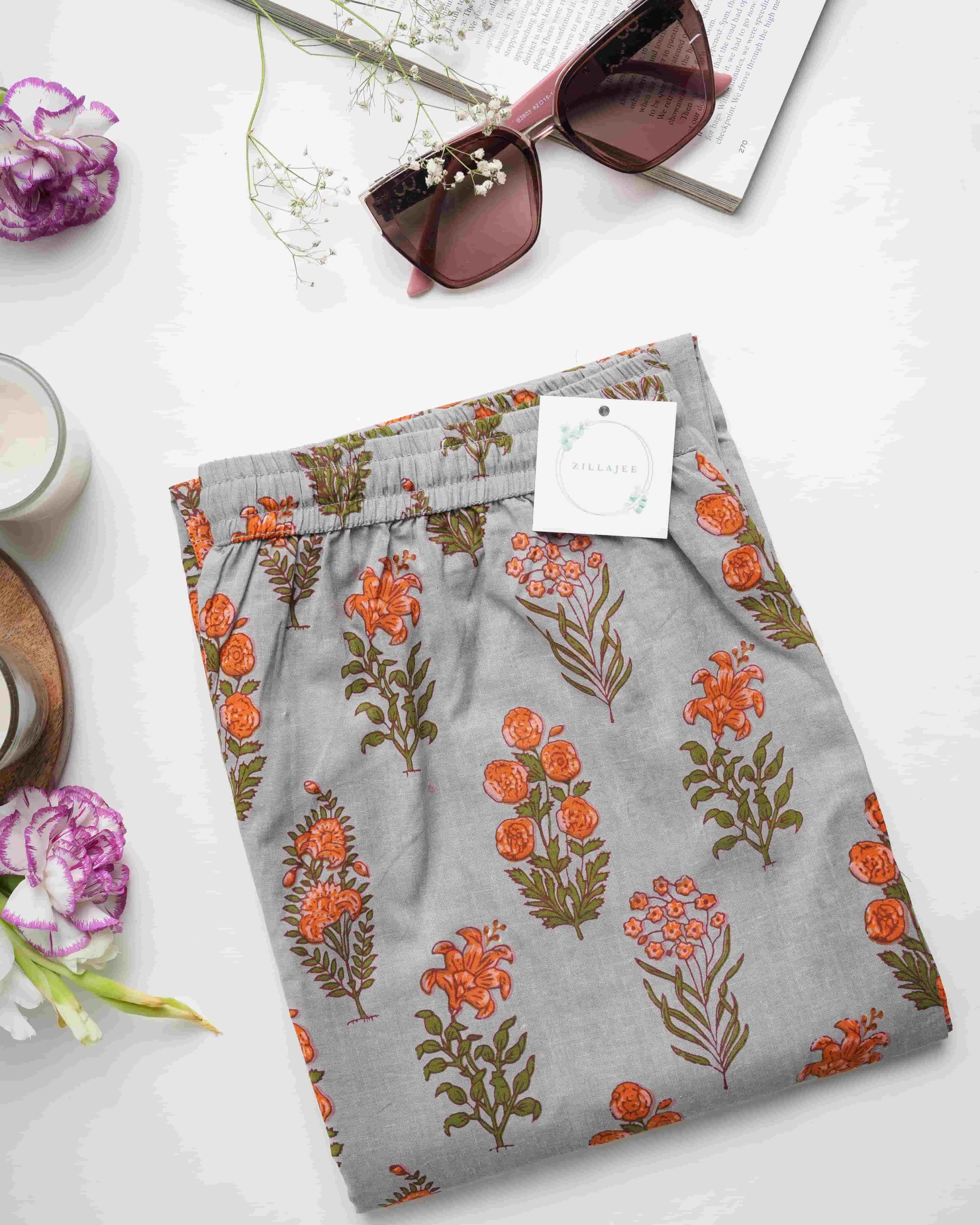 Cotton Pajama Pants Women - Smoky Blooms