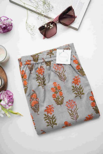 Cotton Pajama Pants Women - Smoky Blooms