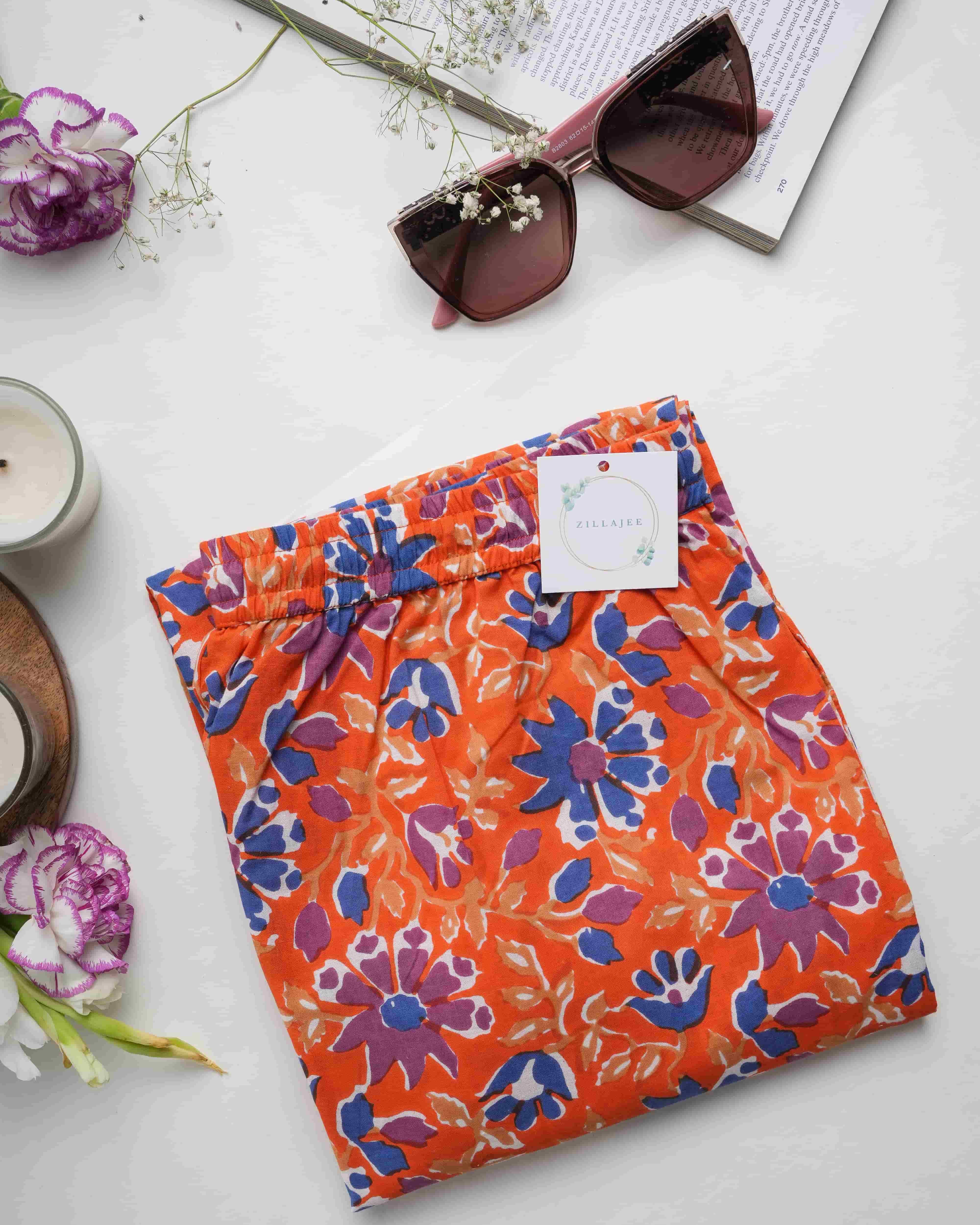 Cotton Pajama Pants Women - Tangerine Twilight