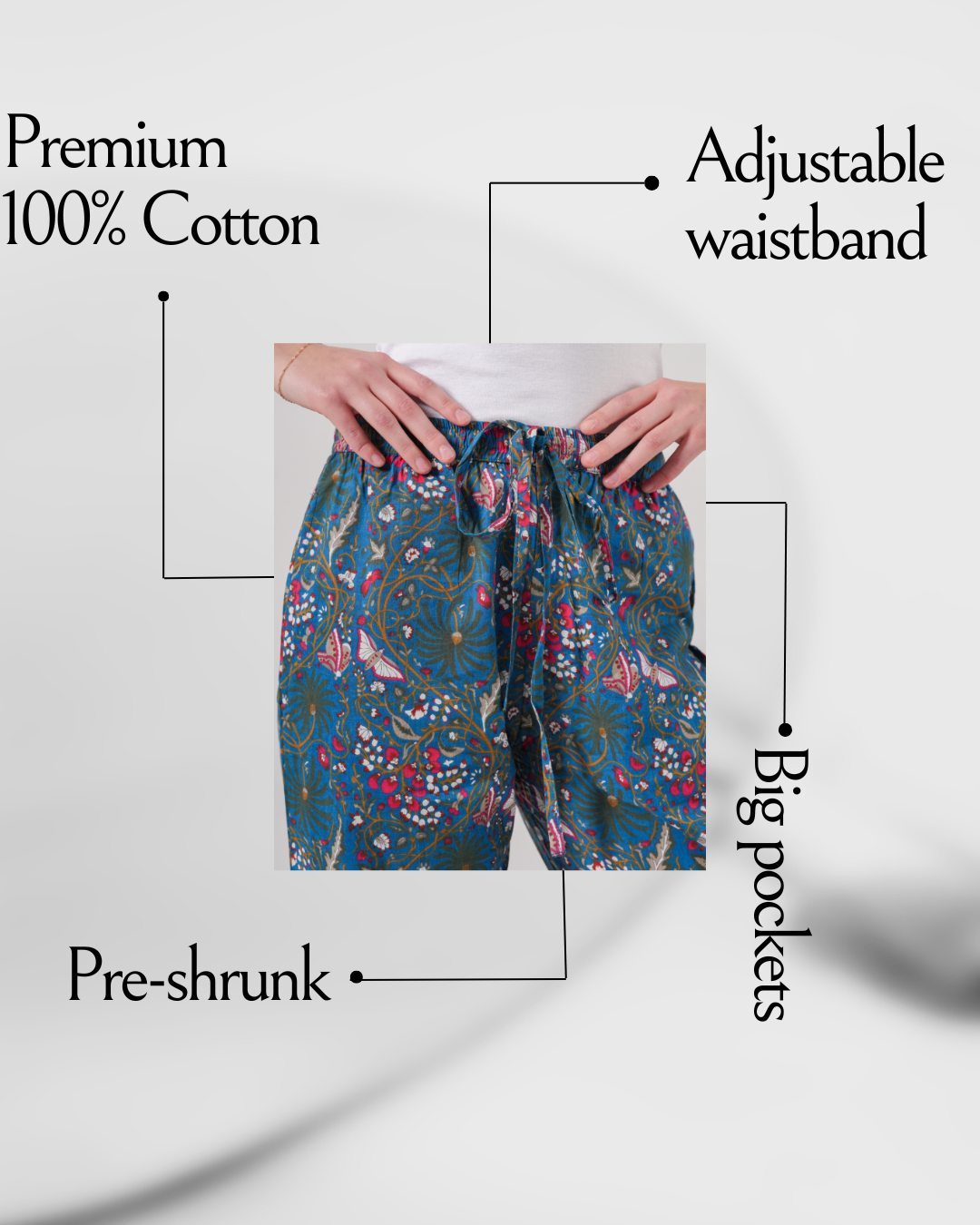 Cotton Pajama Pants Women - Midnight Butterfly