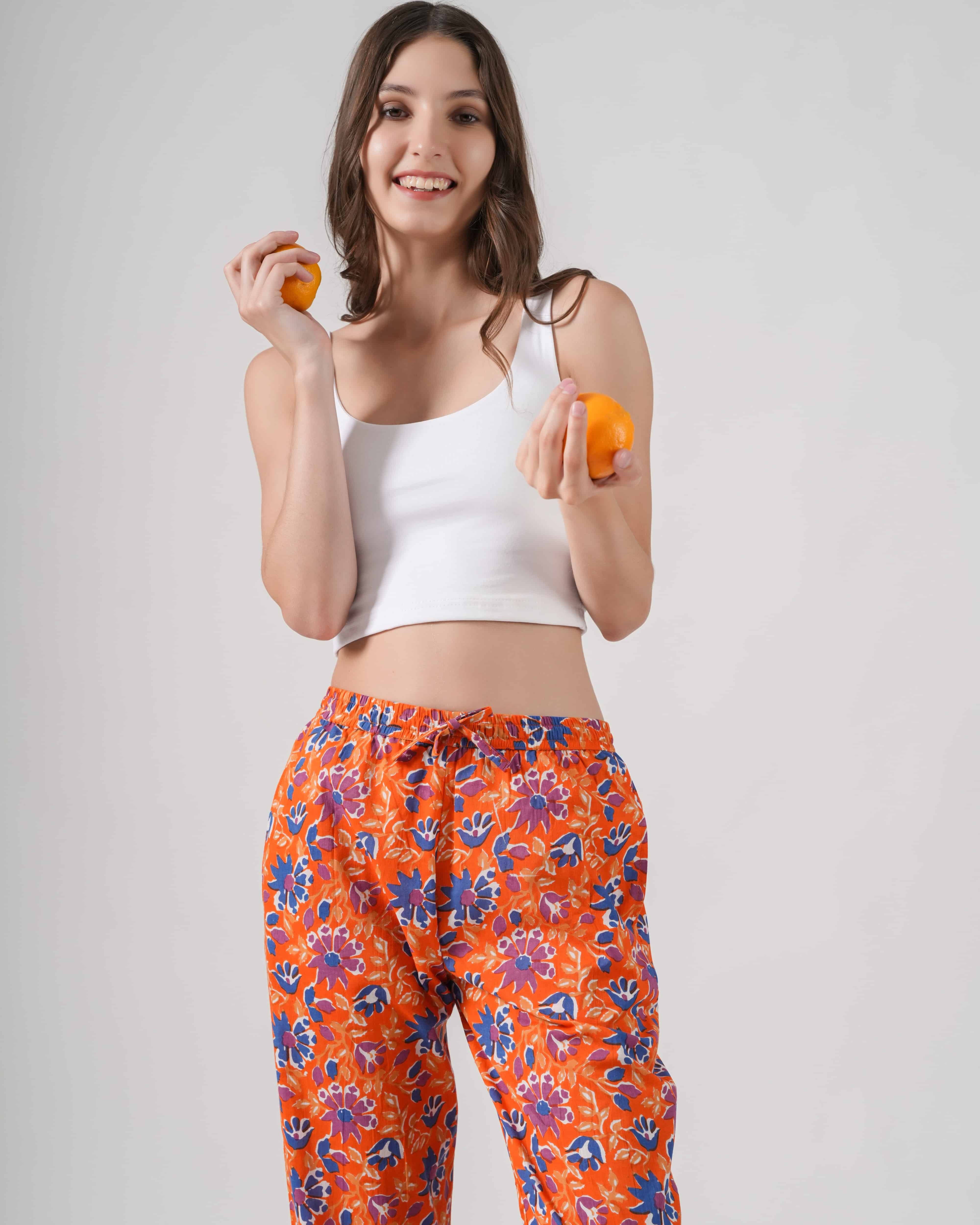 Cotton Pajama Pants Women - Tangerine Twilight