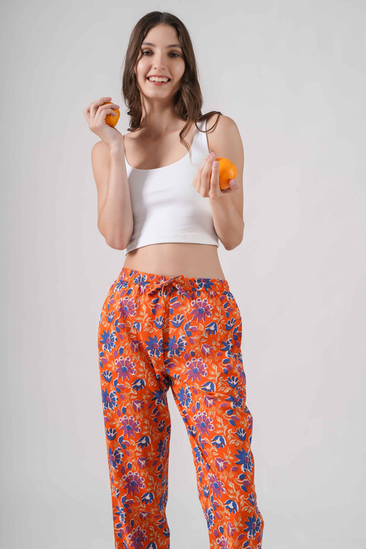 Cotton Pajama Pants Women - Tangerine Twilight