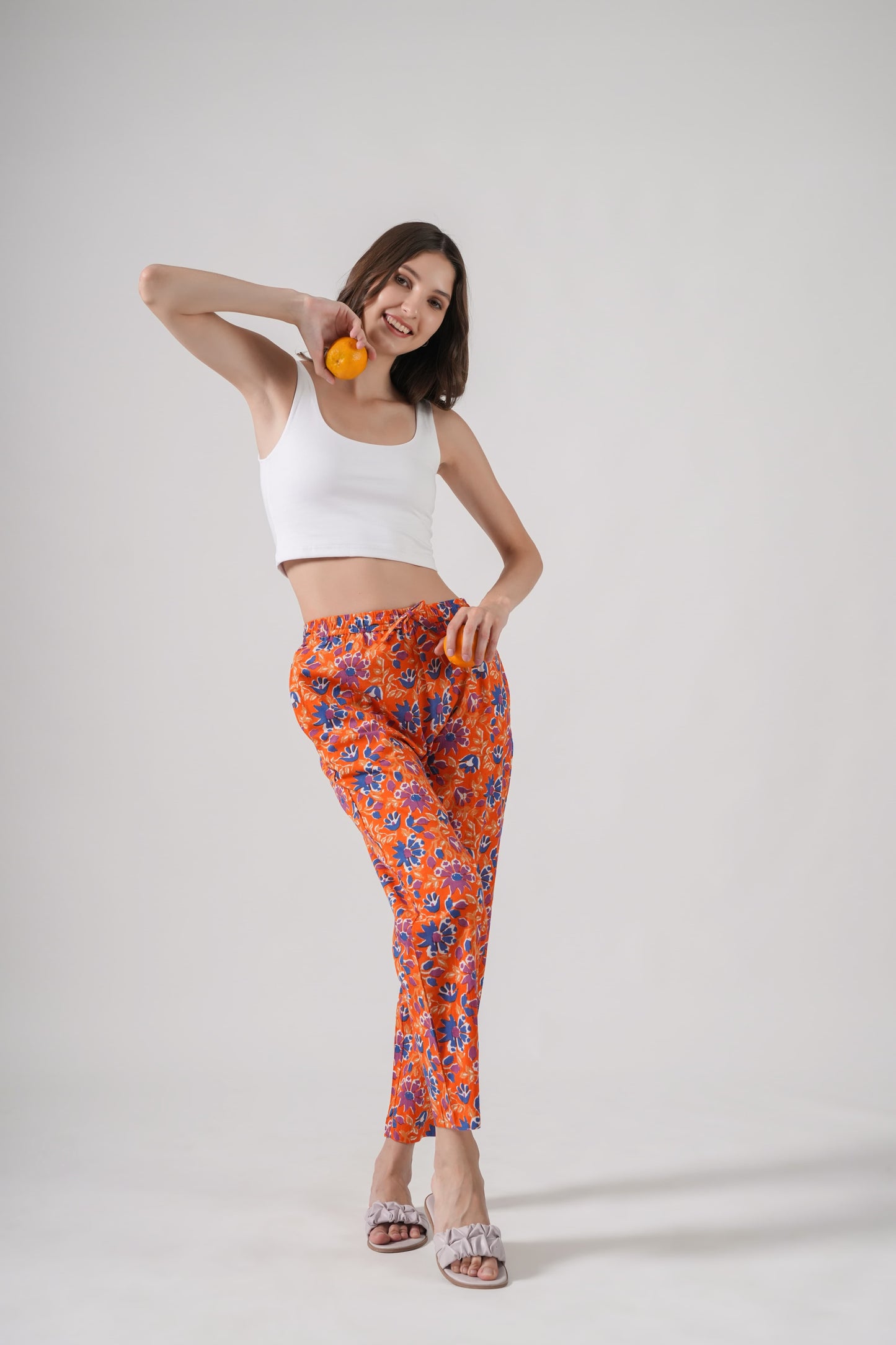 Cotton Pajama Pants Women - Tangerine Twilight