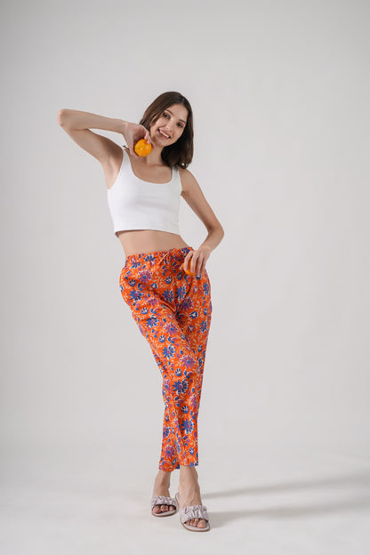 Cotton Pajama Pants Women - Tangerine Twilight