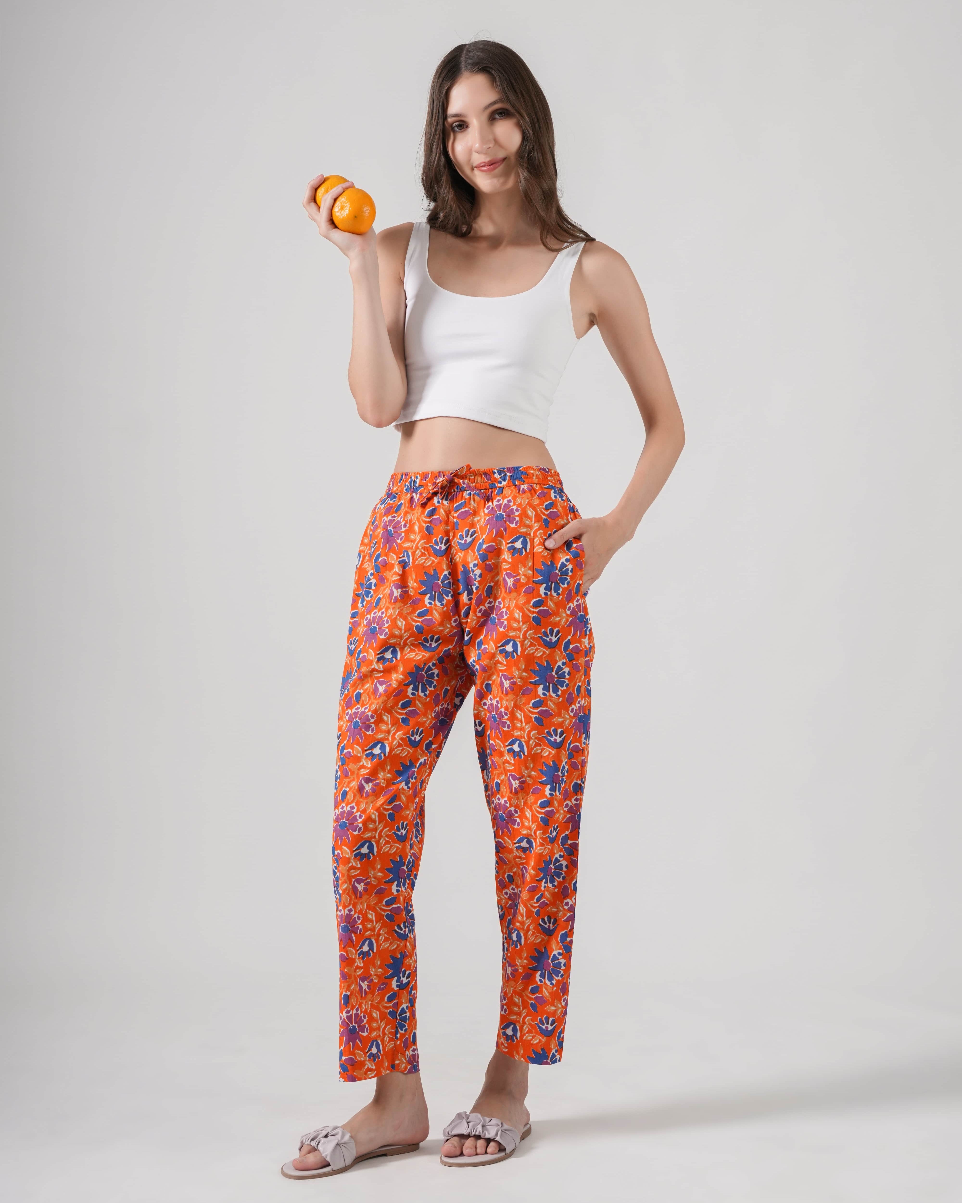 Cotton Pajama Pants Women - Tangerine Twilight