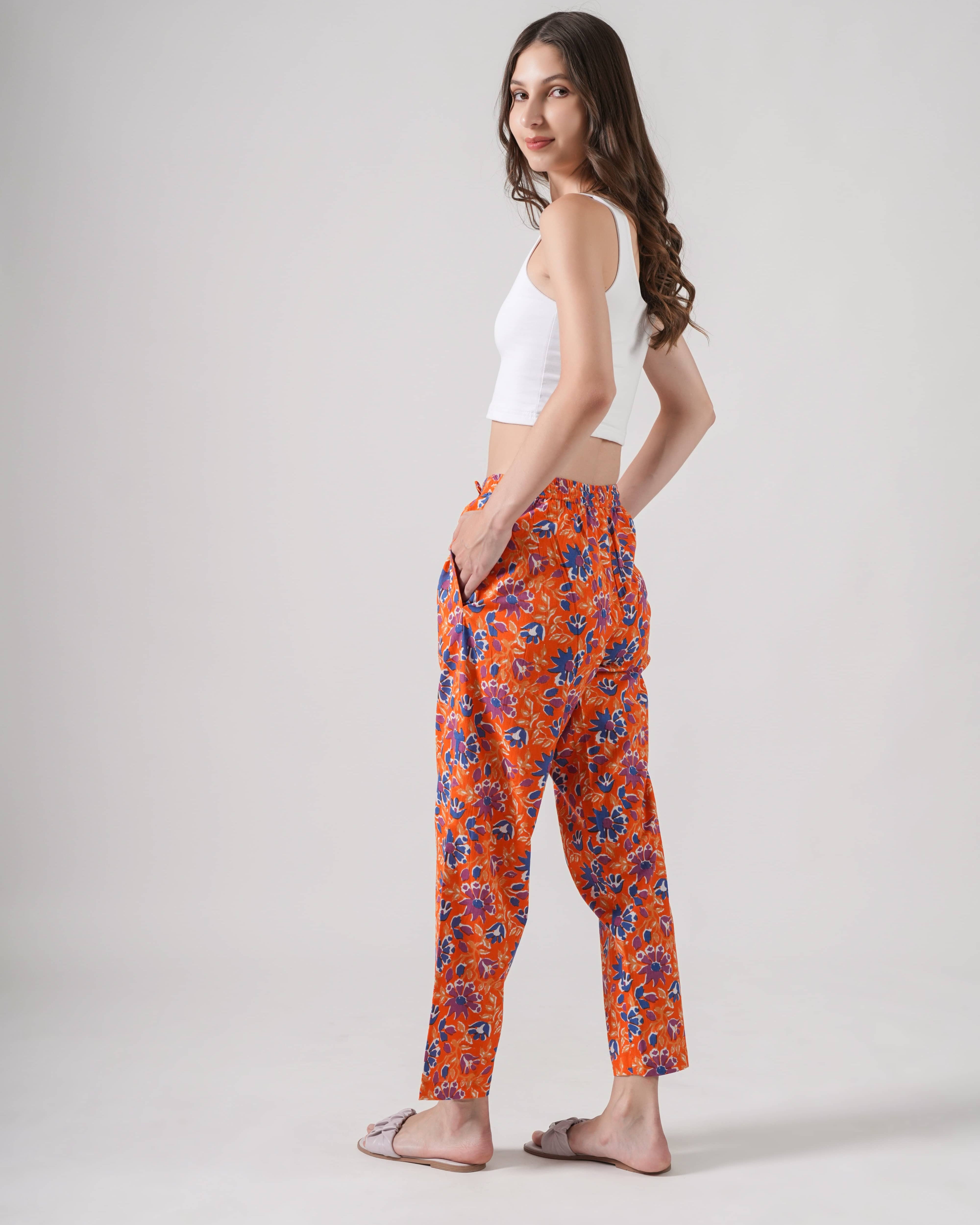Cotton Pajama Pants Women - Tangerine Twilight