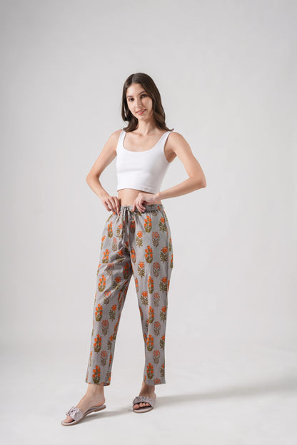 Cotton Pajama Pants Women - Smoky Blooms