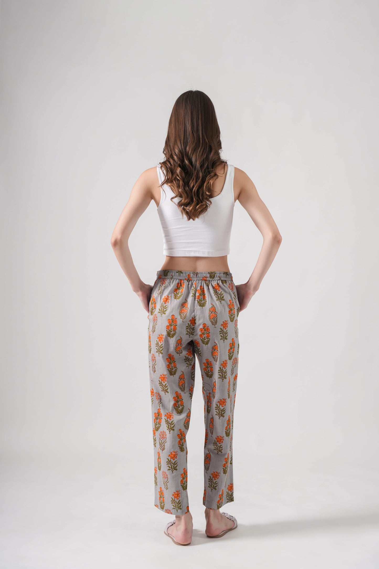 Cotton Pajama Pants Women - Smoky Blooms