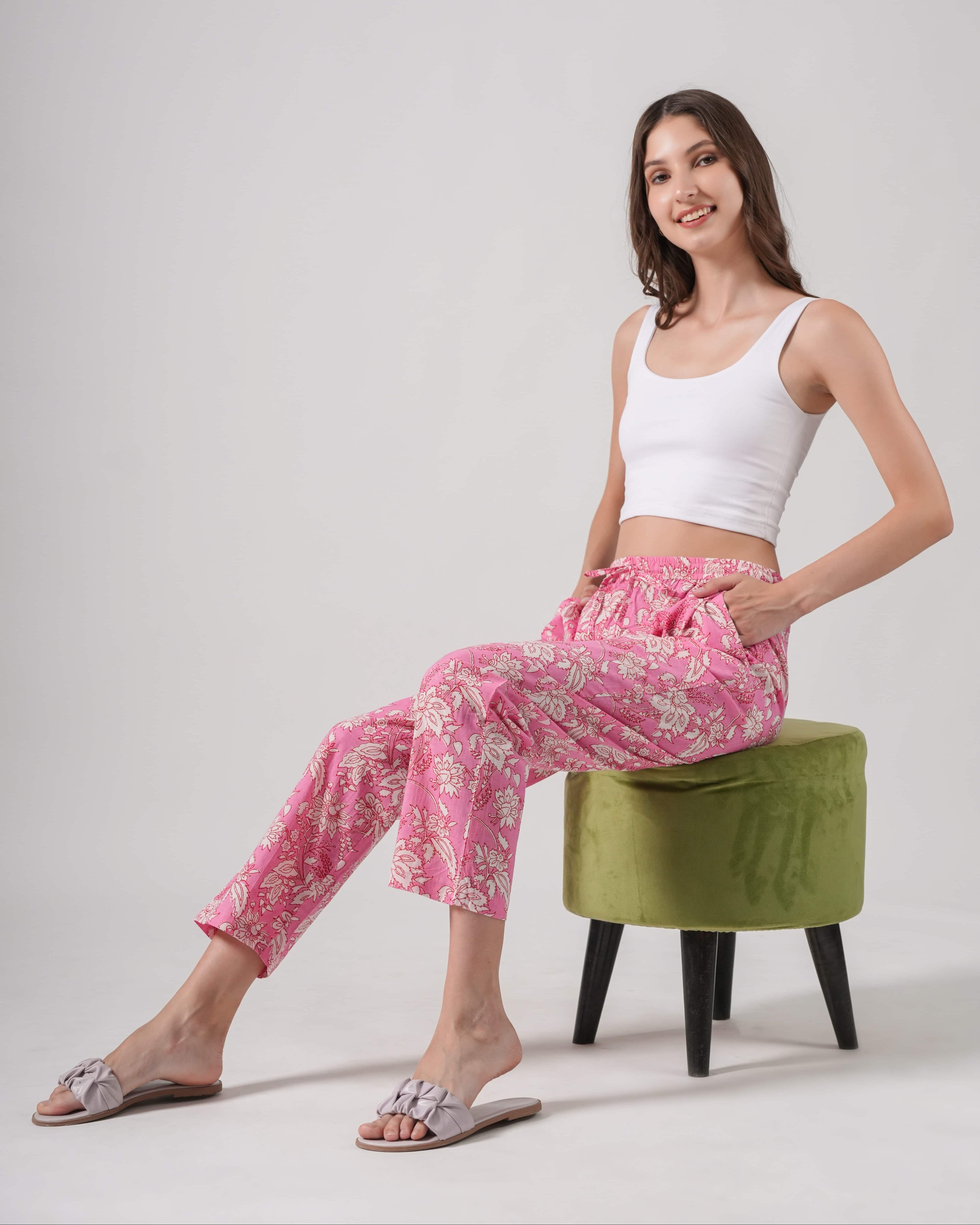 Cotton Pajama Pants Women - Floral Fantasy