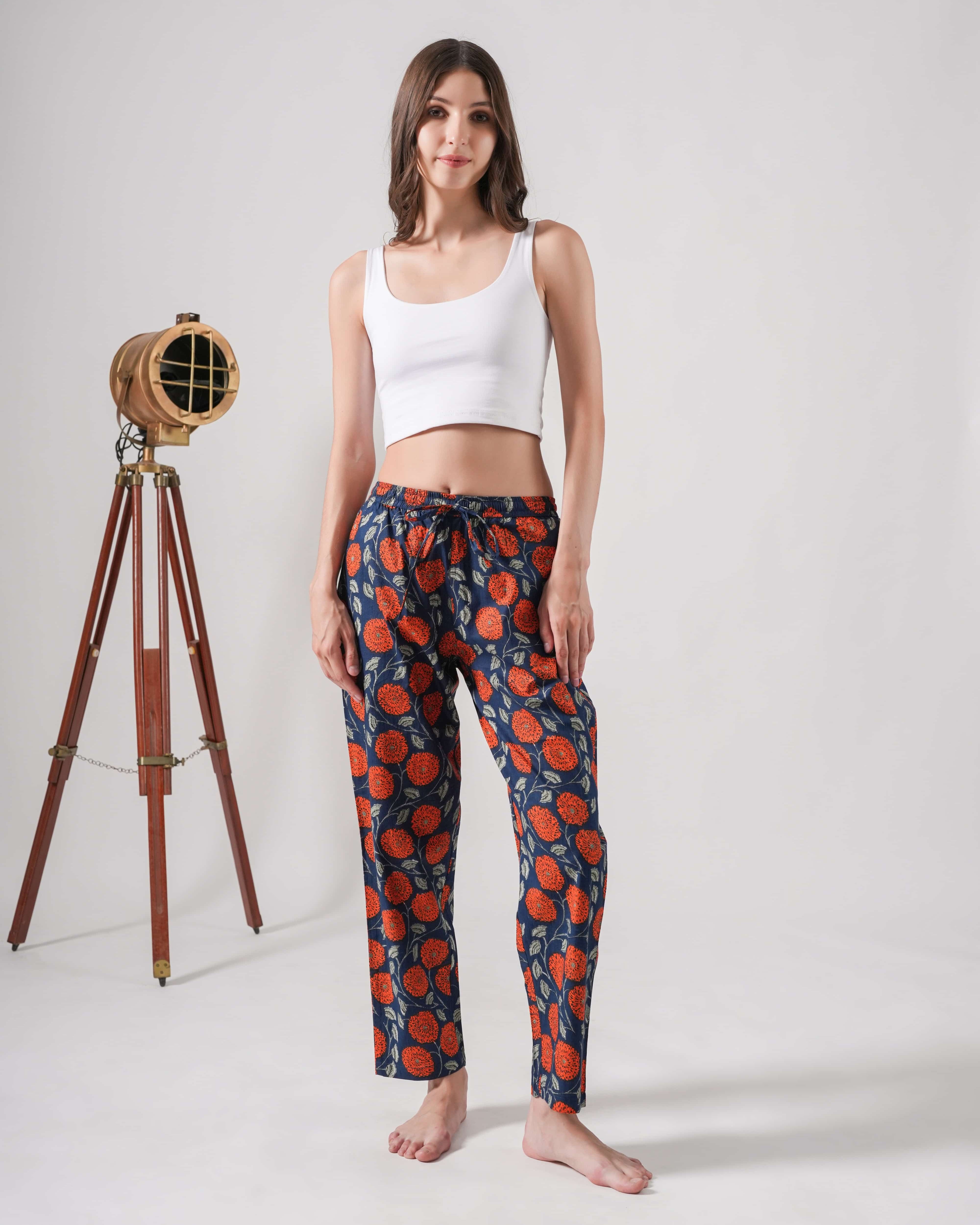Cotton Pajama Pants Women - Midnight Marigold
