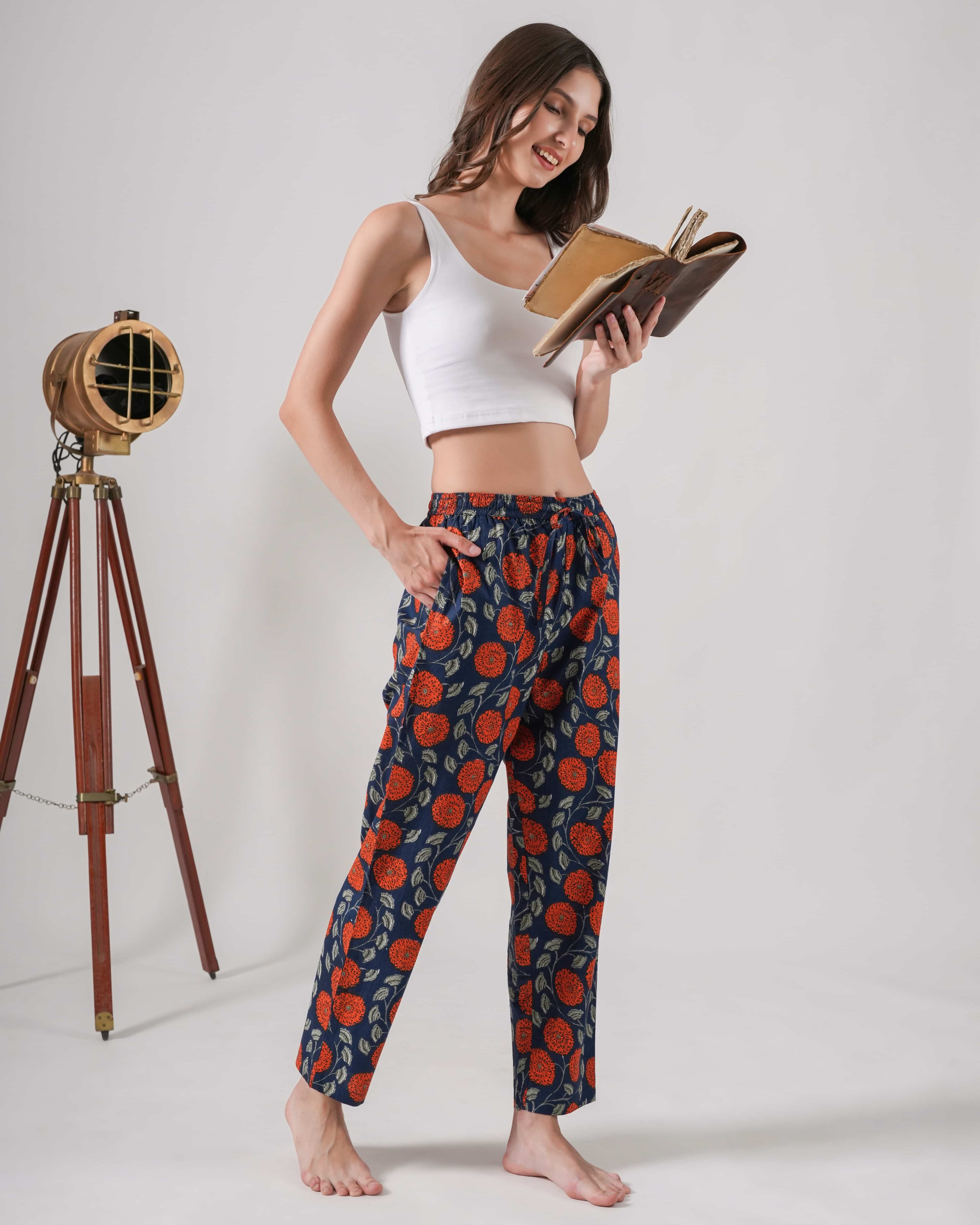 Cotton Pajama Pants Women - Midnight Marigold