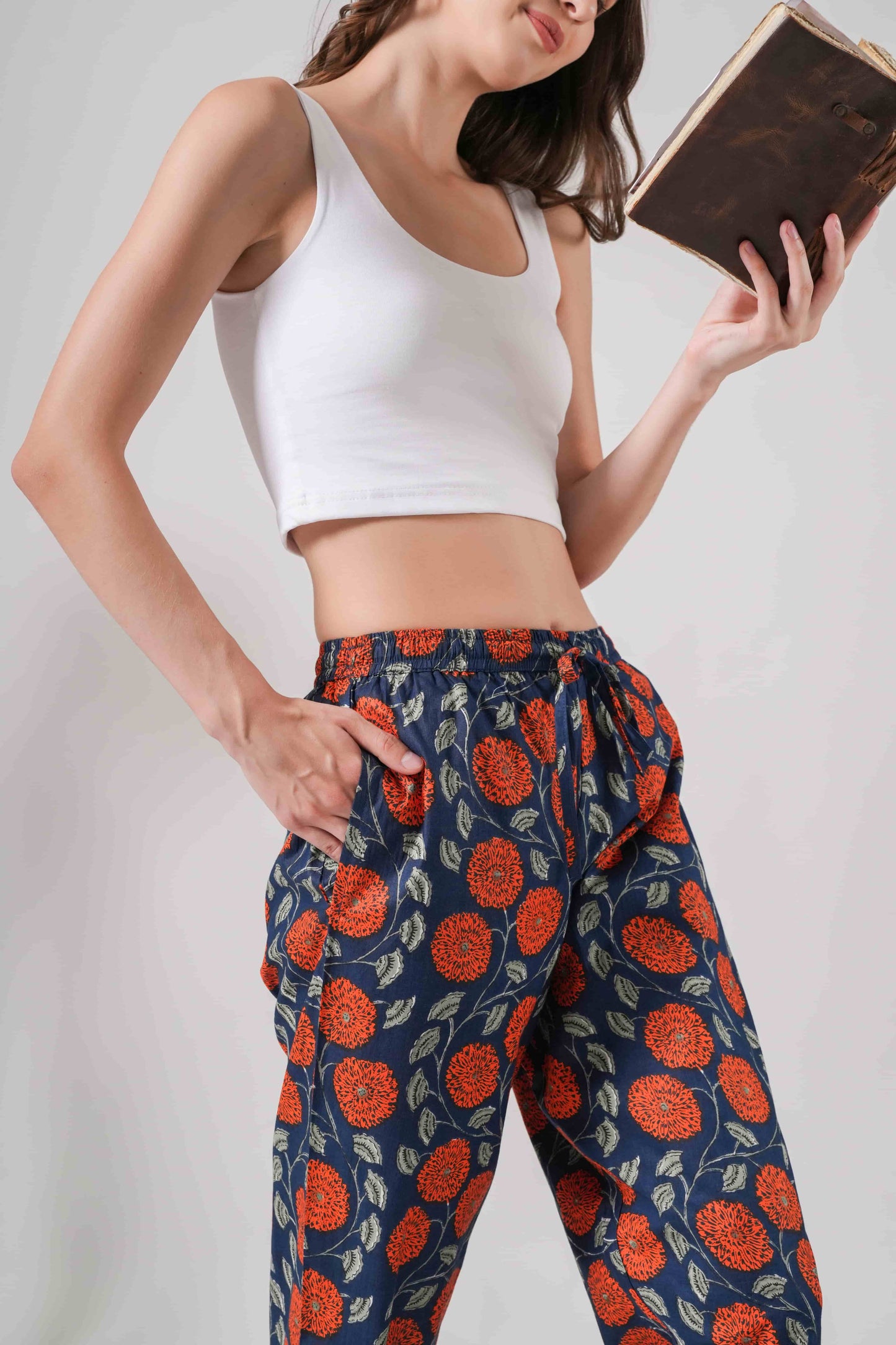 Cotton Pajama Pants Women - Midnight Marigold