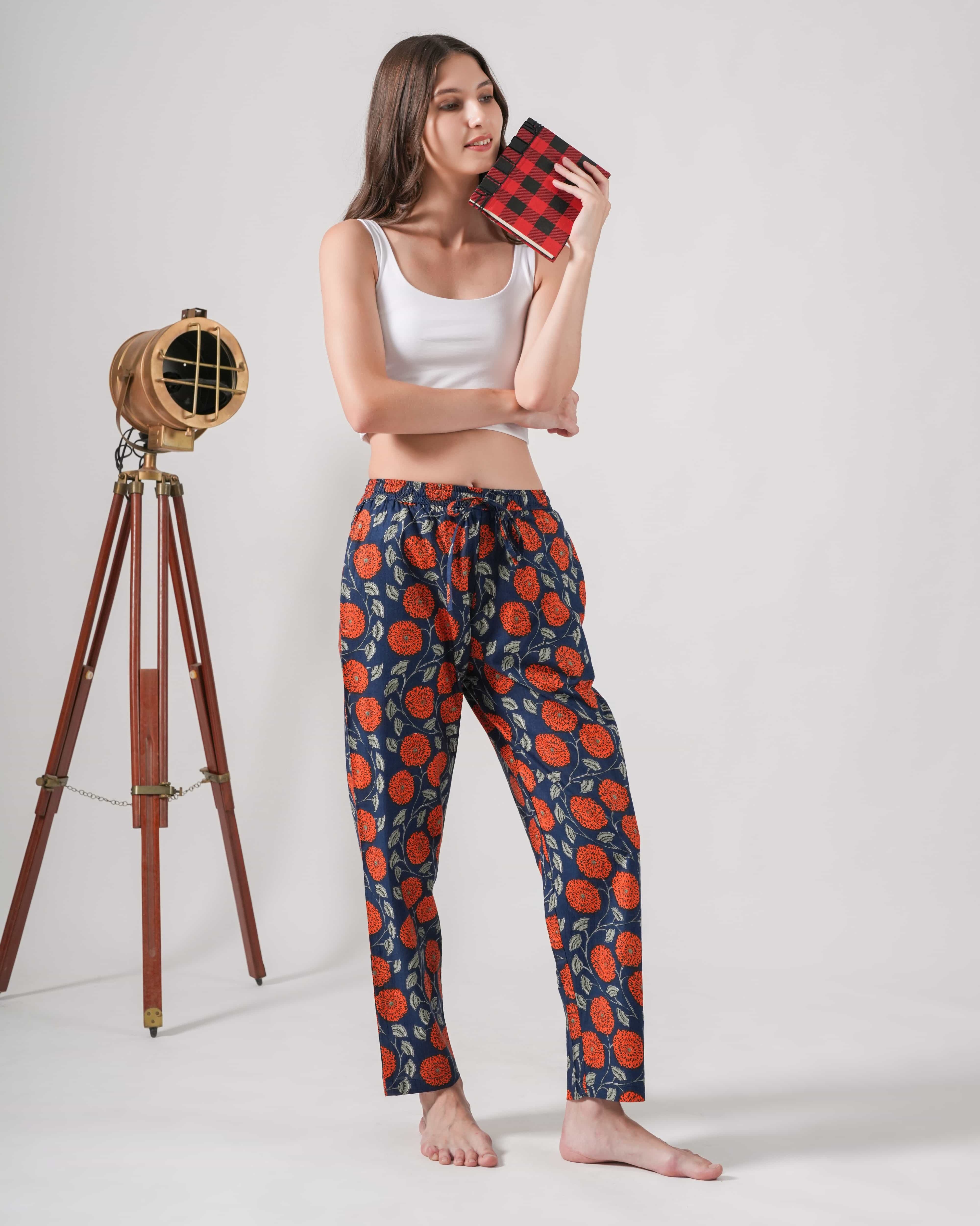 Cotton Pajama Pants Women - Midnight Marigold