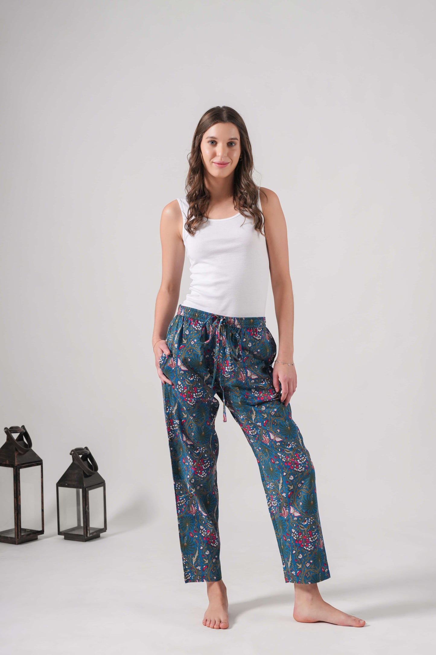 Cotton Pajama Pants Women - Midnight Butterfly