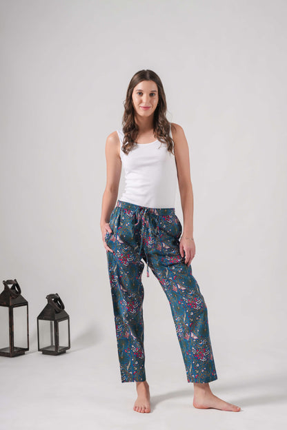 Cotton Pajama Pants Women - Midnight Butterfly