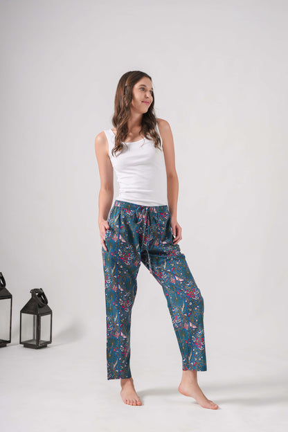 Cotton Pajama Pants Women - Midnight Butterfly