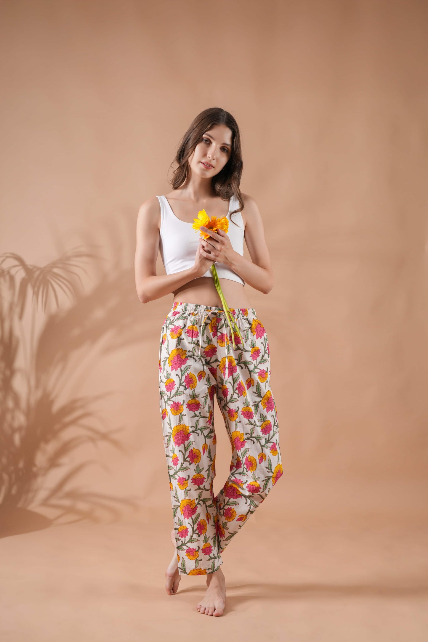 Cotton Pajama Pants Women - Floral Whispers