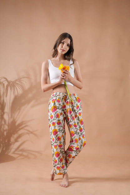 Cotton Pajama Pants Women - Floral Whispers