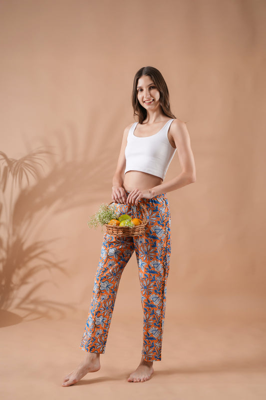 Cotton Pajama Pants Women - Vibrant Vines