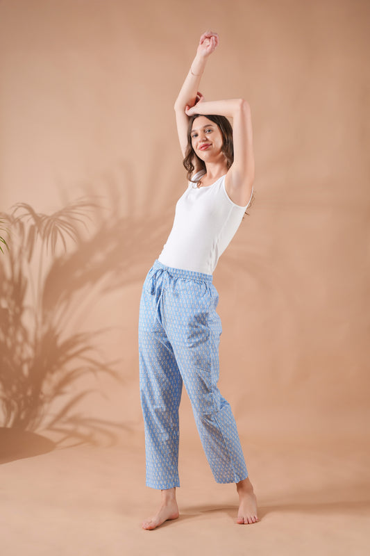 Cotton Pajama Pants Women - Tranquil Blue