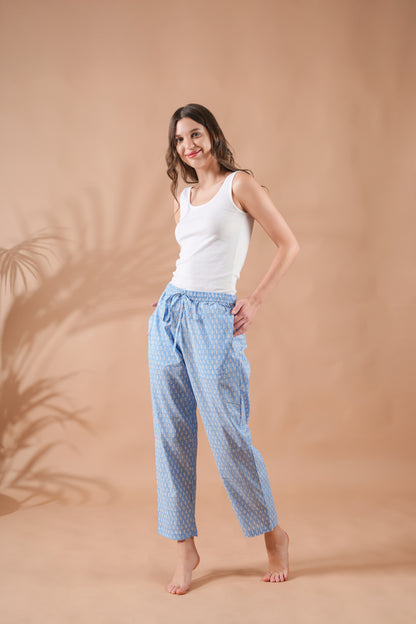 Cotton Pajama Pants Women - Tranquil Blue