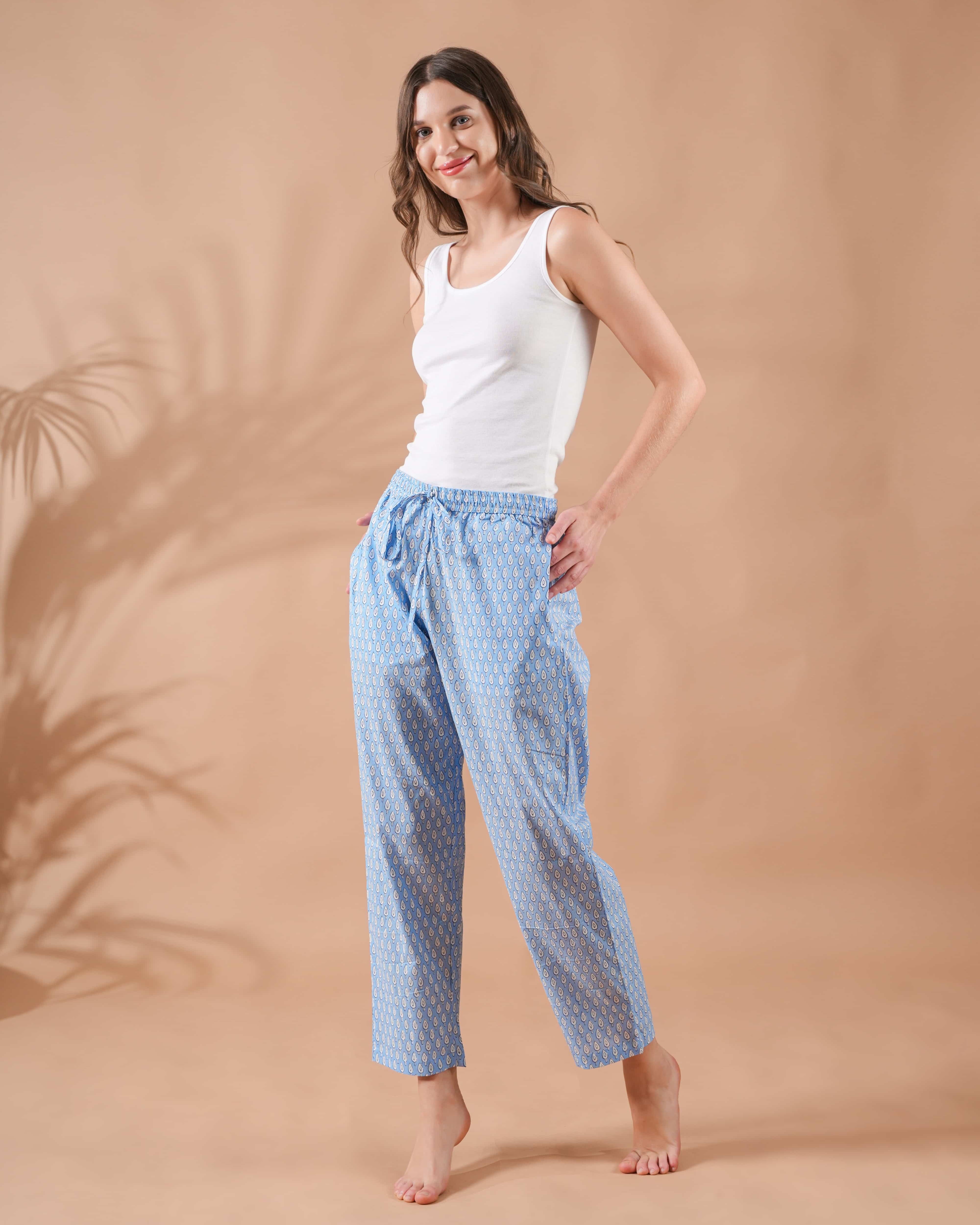 Cotton Pajama Pants Women - Tranquil Blue