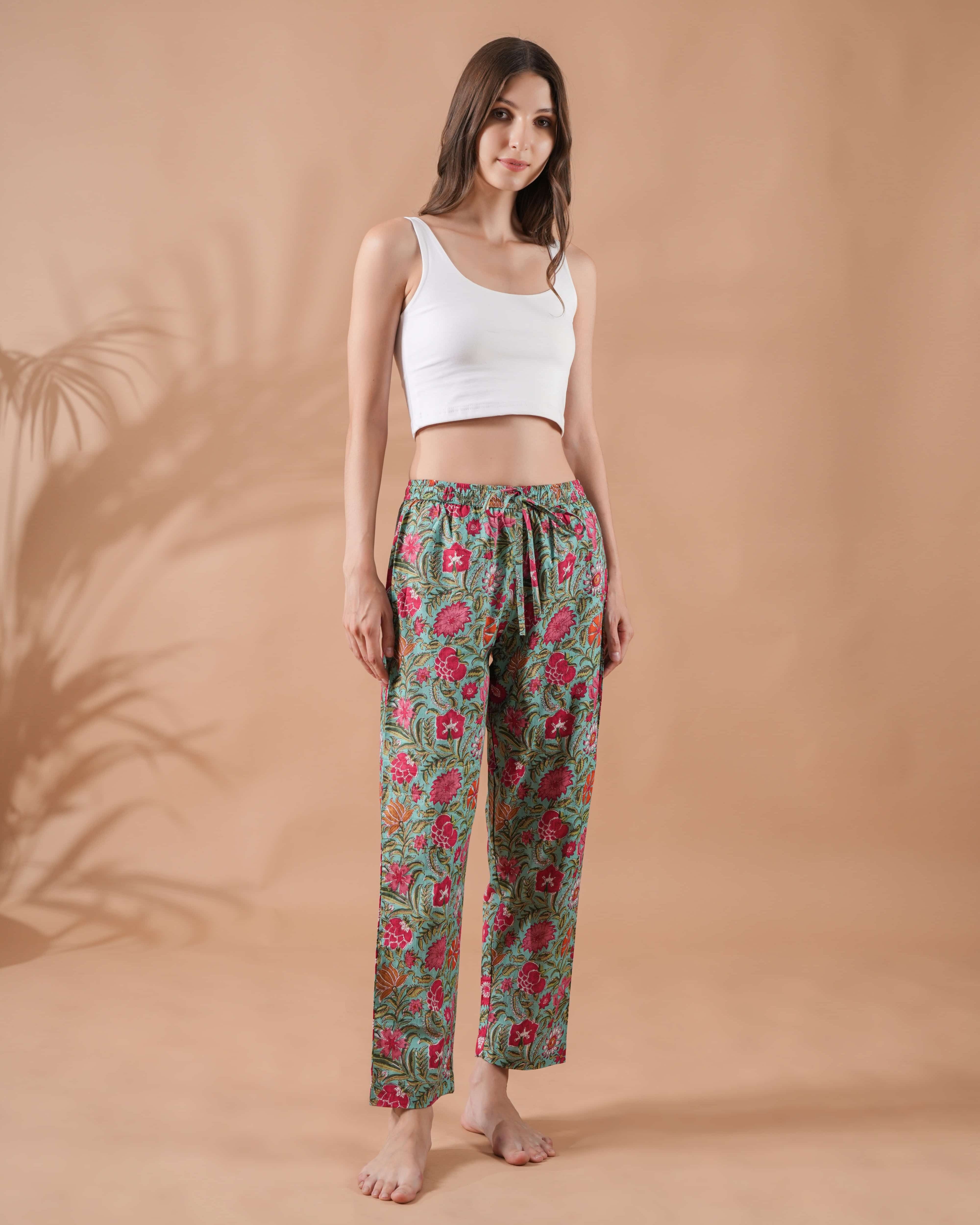 Cotton Pajama Pants Women - Tropical Garden