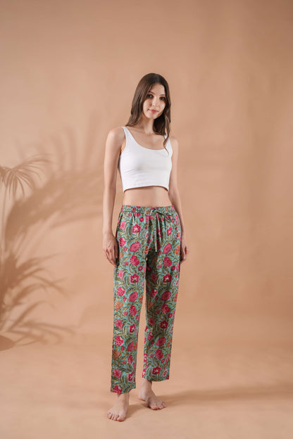 Cotton Pajama Pants Women - Tropical Garden