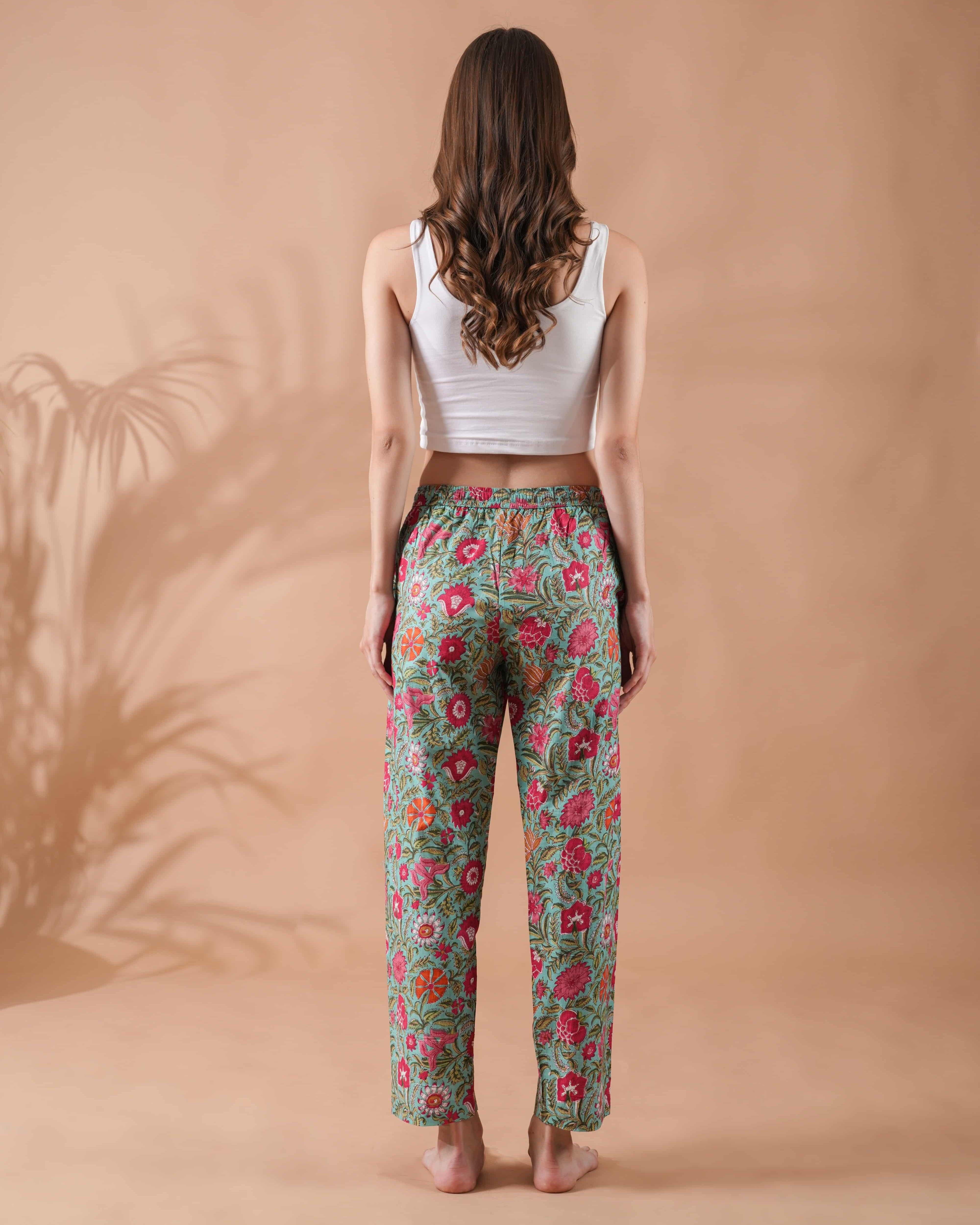Cotton Pajama Pants Women - Tropical Garden