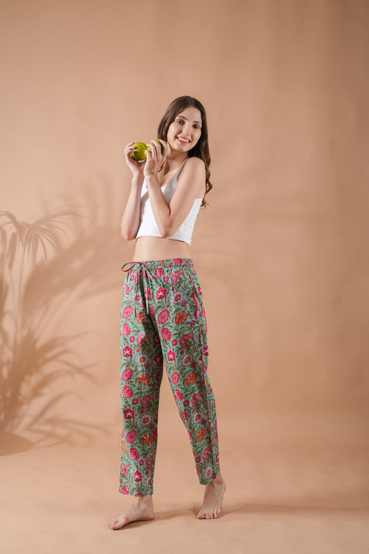 Cotton Pajama Pants Women - Tropical Bloom