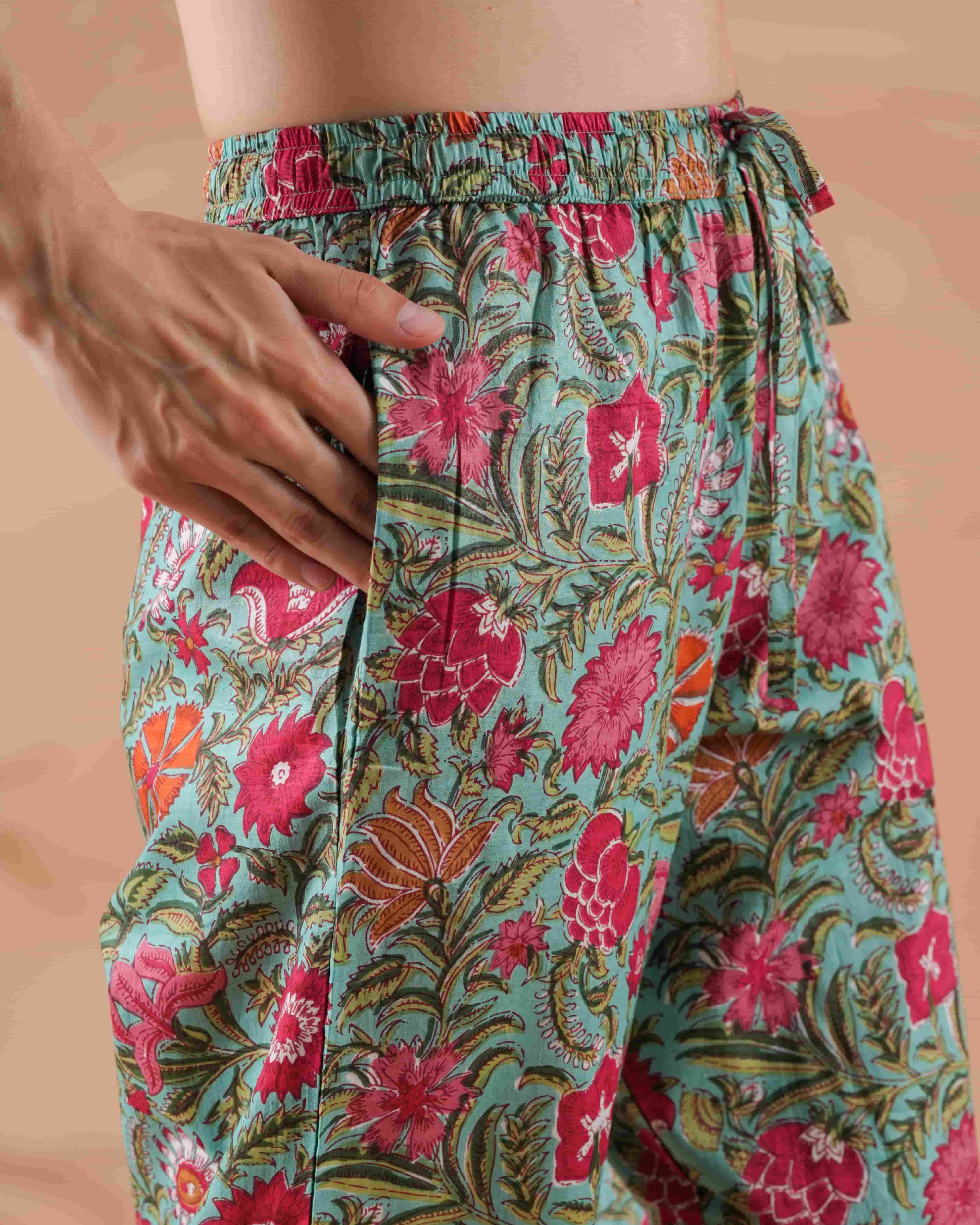 Cotton Pajama Pants Women - Tropical Garden