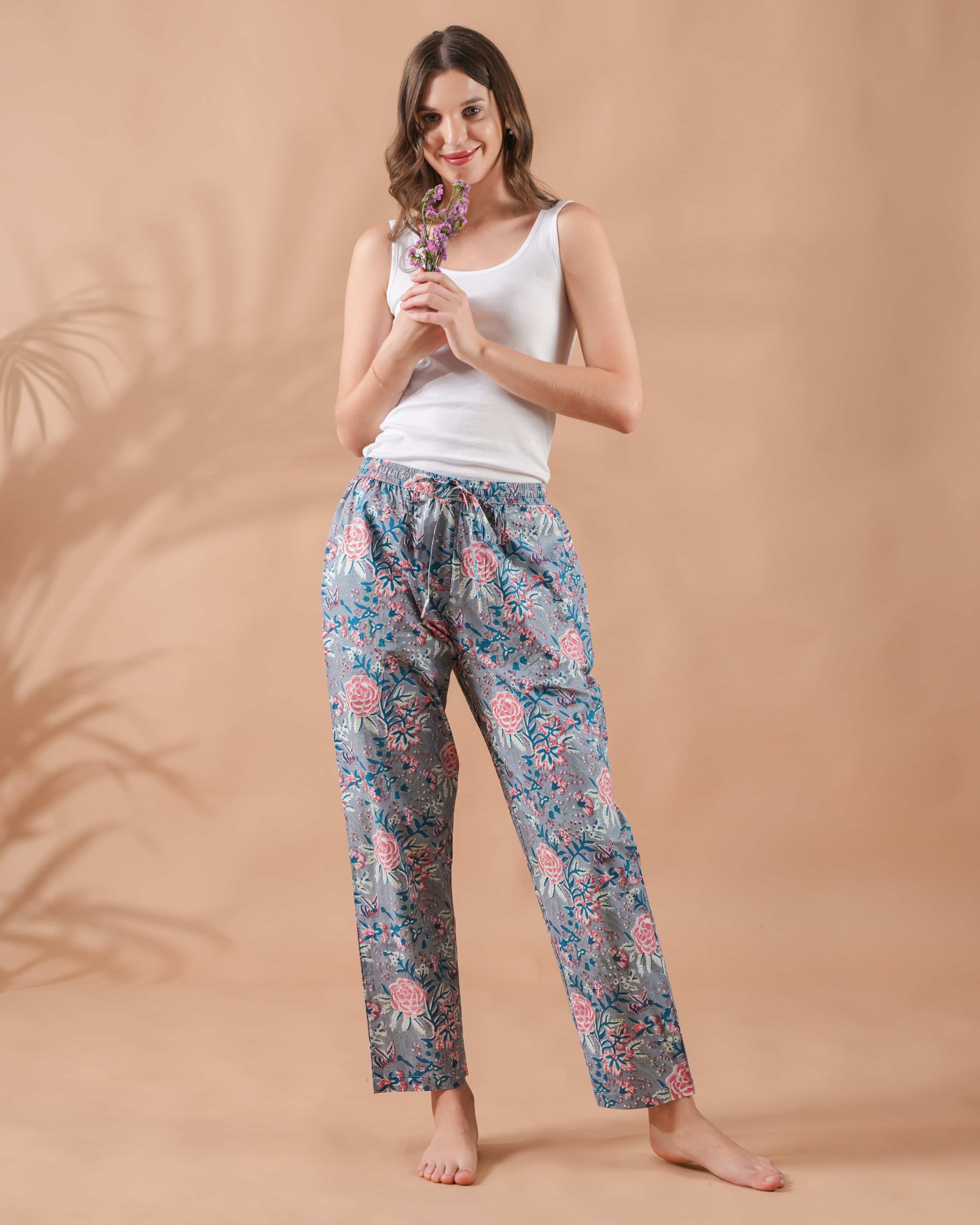 Cotton Pajama Pants Women - Slate Rose