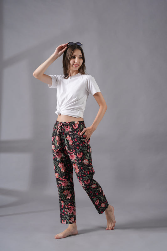 Cotton Pajama Pants Women - Fire Petals