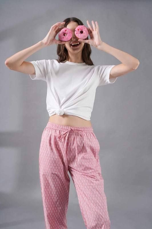 Cotton Pajama Pants Women - Blush Forest
