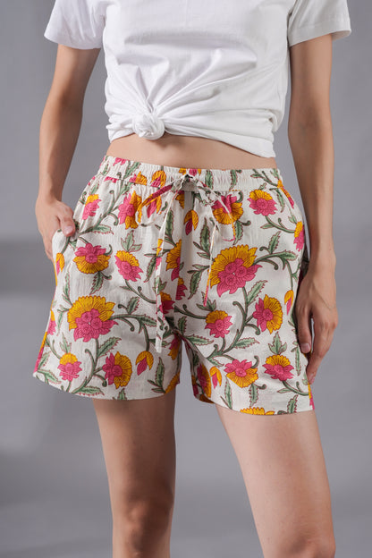 Cotton Pajama Shorts Women - Floral Whispers