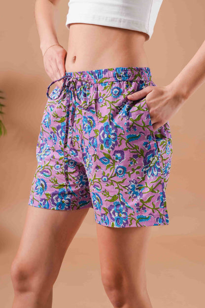 Cotton Pajama Shorts Women - Mystic Lavender