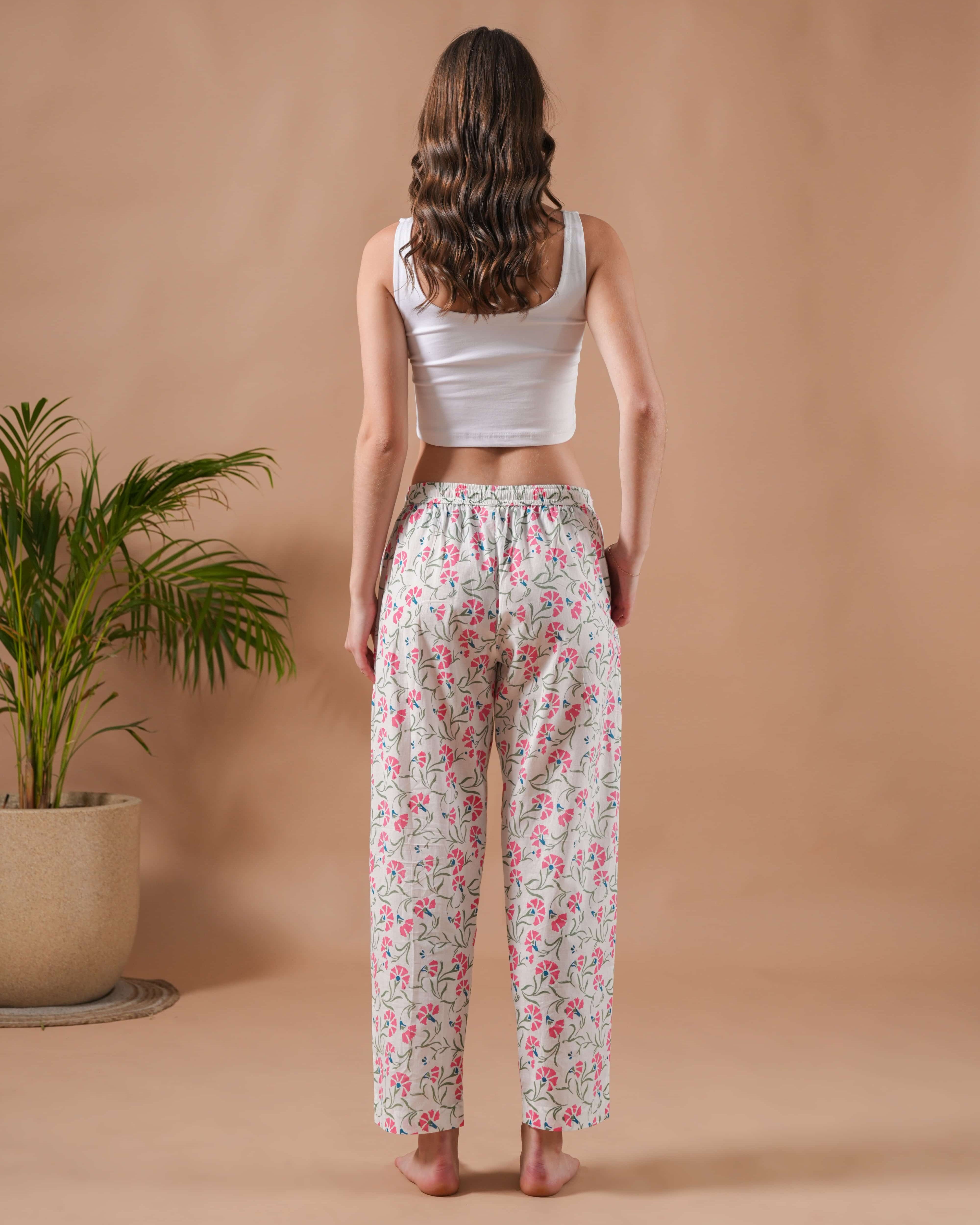 Cotton Pajama Pants Women - Peony Dream
