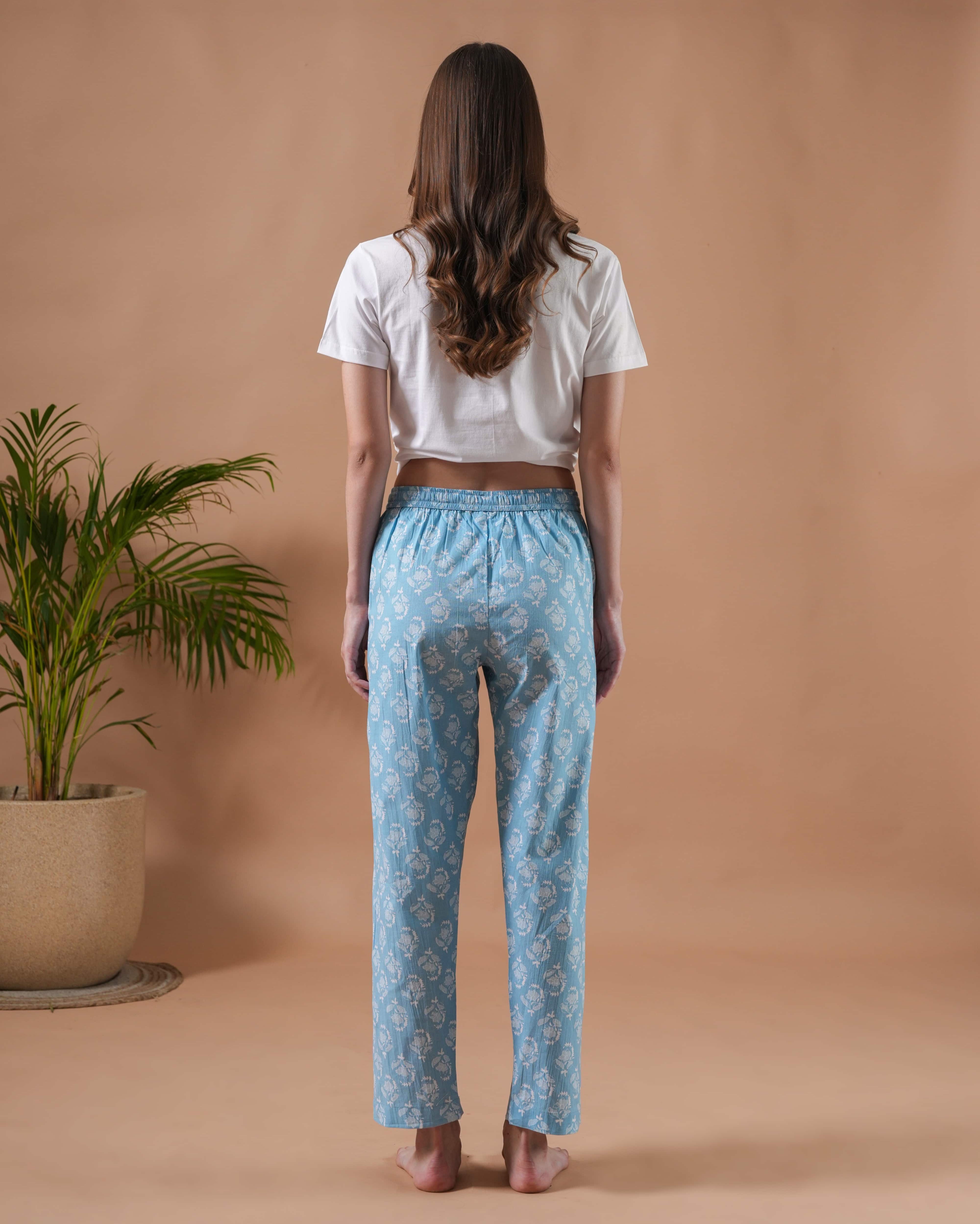 Cotton Pajama Pants Women - Frosted Flora