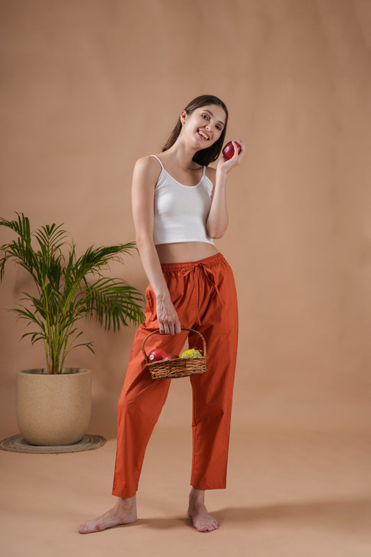 Cotton Poplin Lounge Pants Women - Burnt Orange