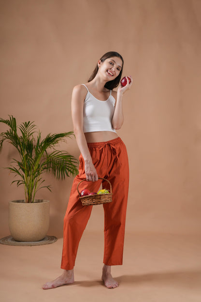 Cotton Poplin Lounge Pants Women - Burnt Orange