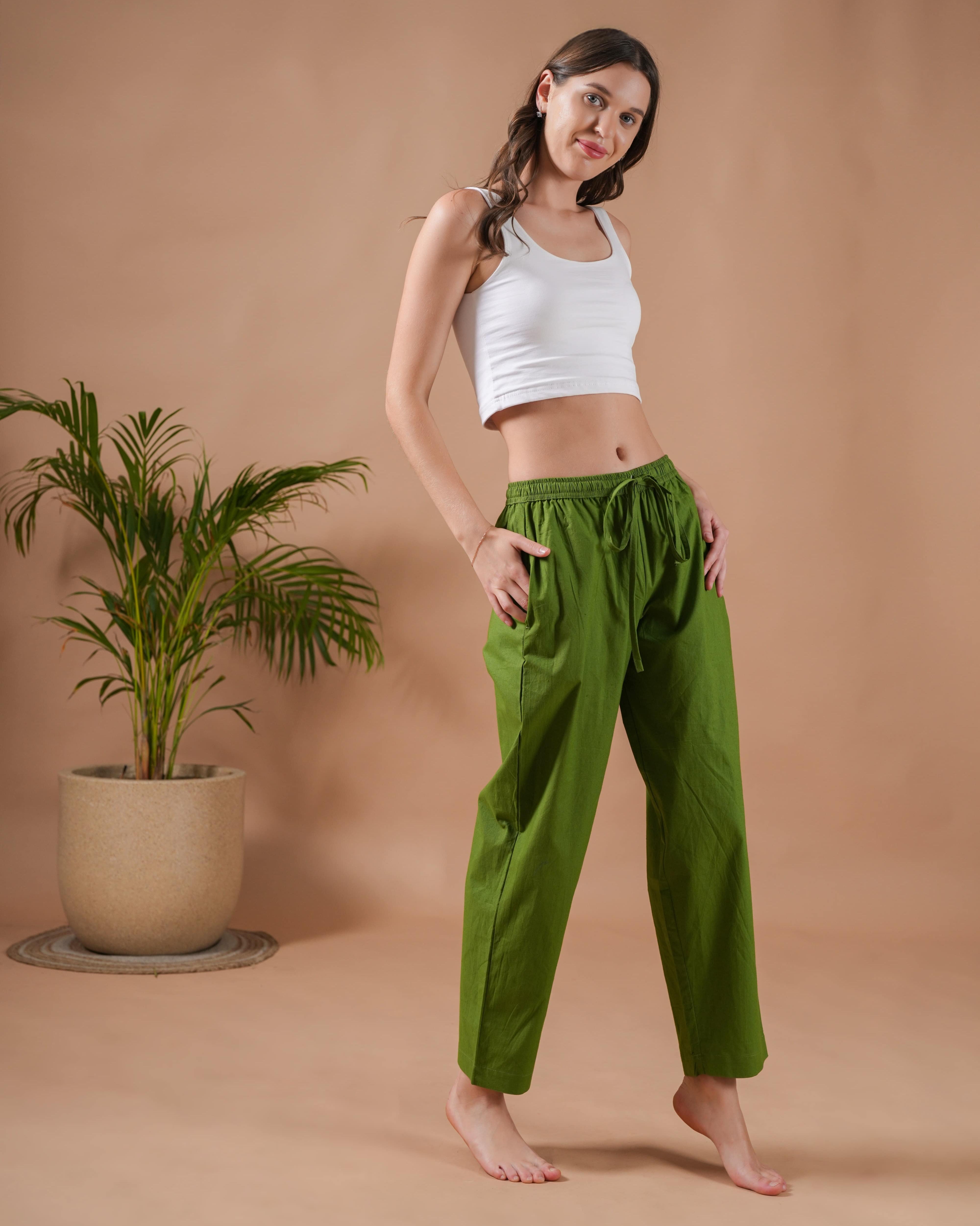Cotton Poplin Lounge Pants Women - Forest Green