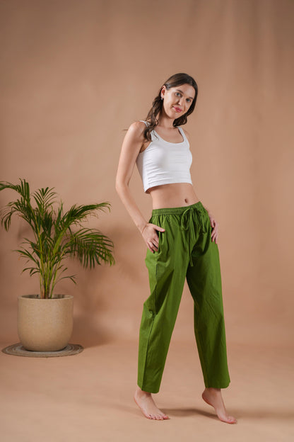 Cotton Poplin Lounge Pants Women - Forest Green