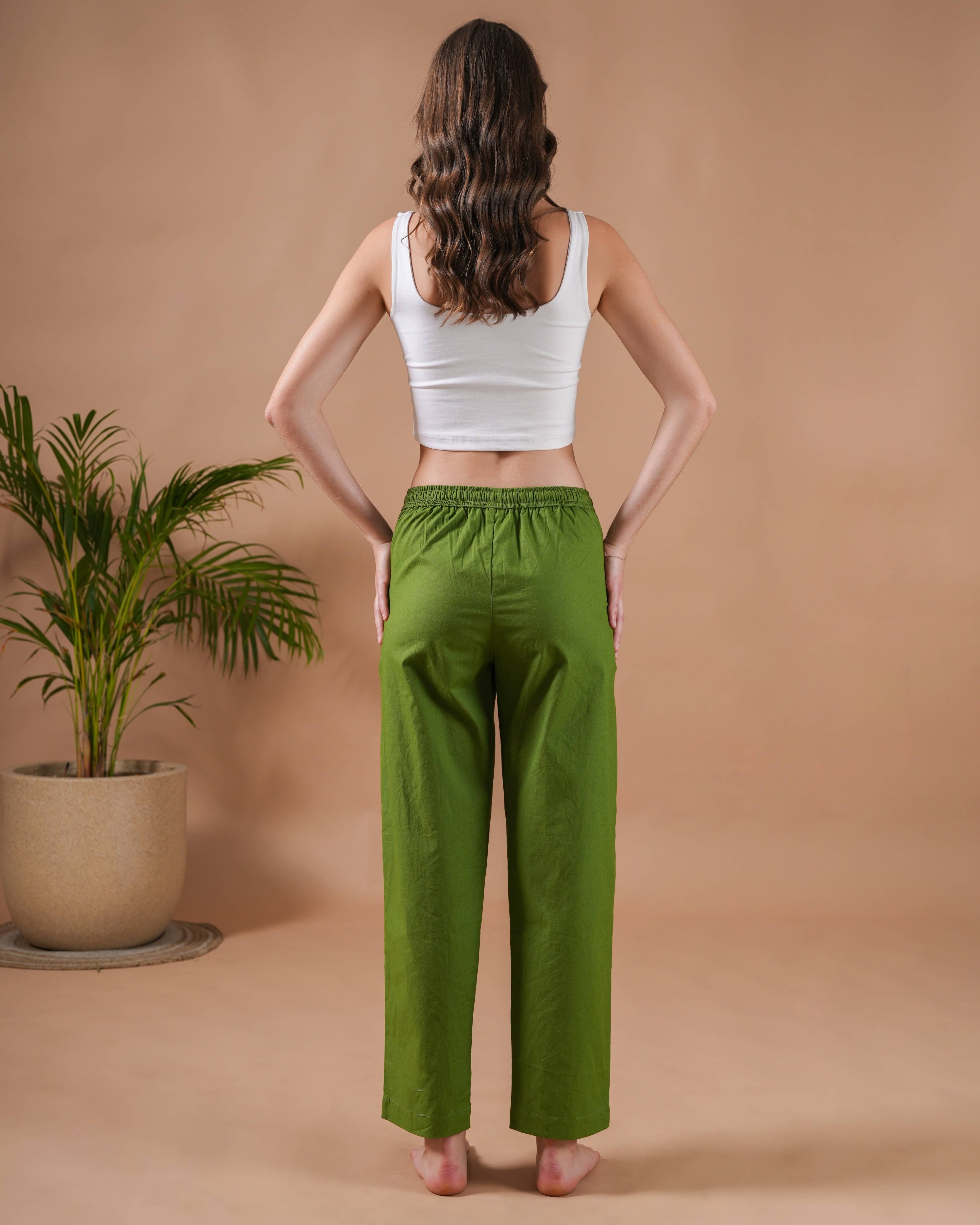 Cotton Poplin Lounge Pants Women - Forest Green