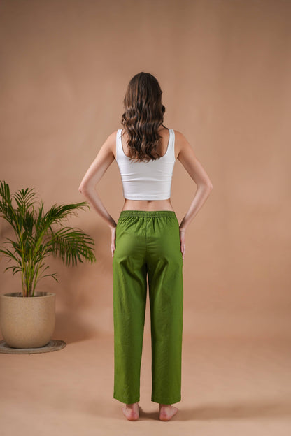 Cotton Poplin Lounge Pants Women - Forest Green