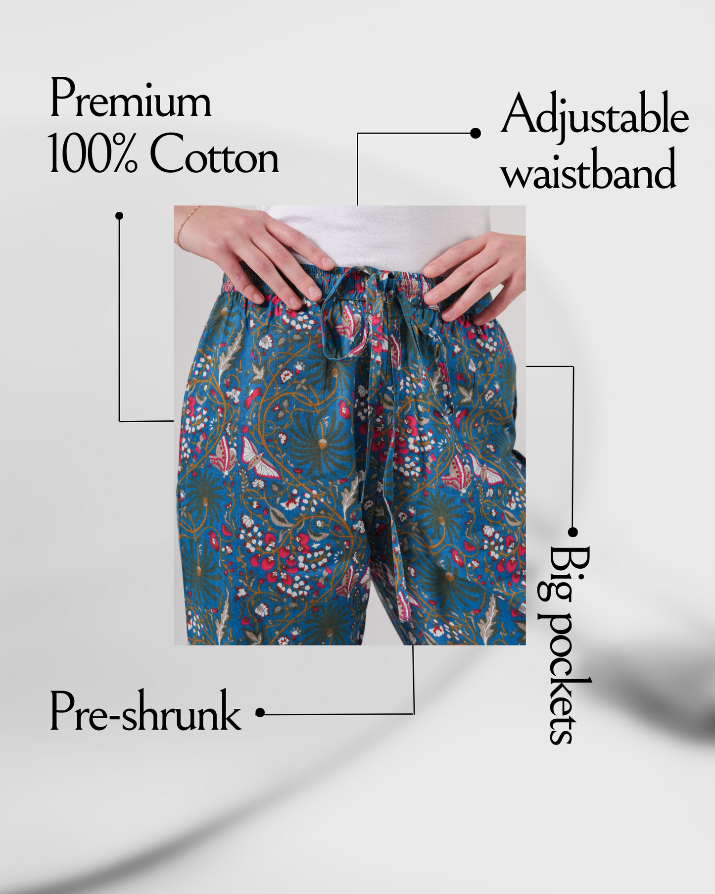 Cotton Pajama Pants Women - Midnight Butterfly