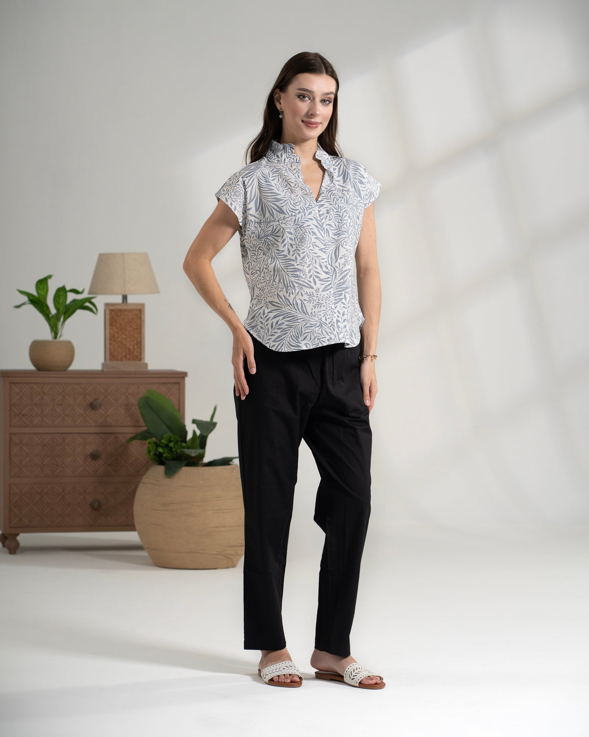 Cotton Top & Poplin Pants Two-Piece Lounge Set Women