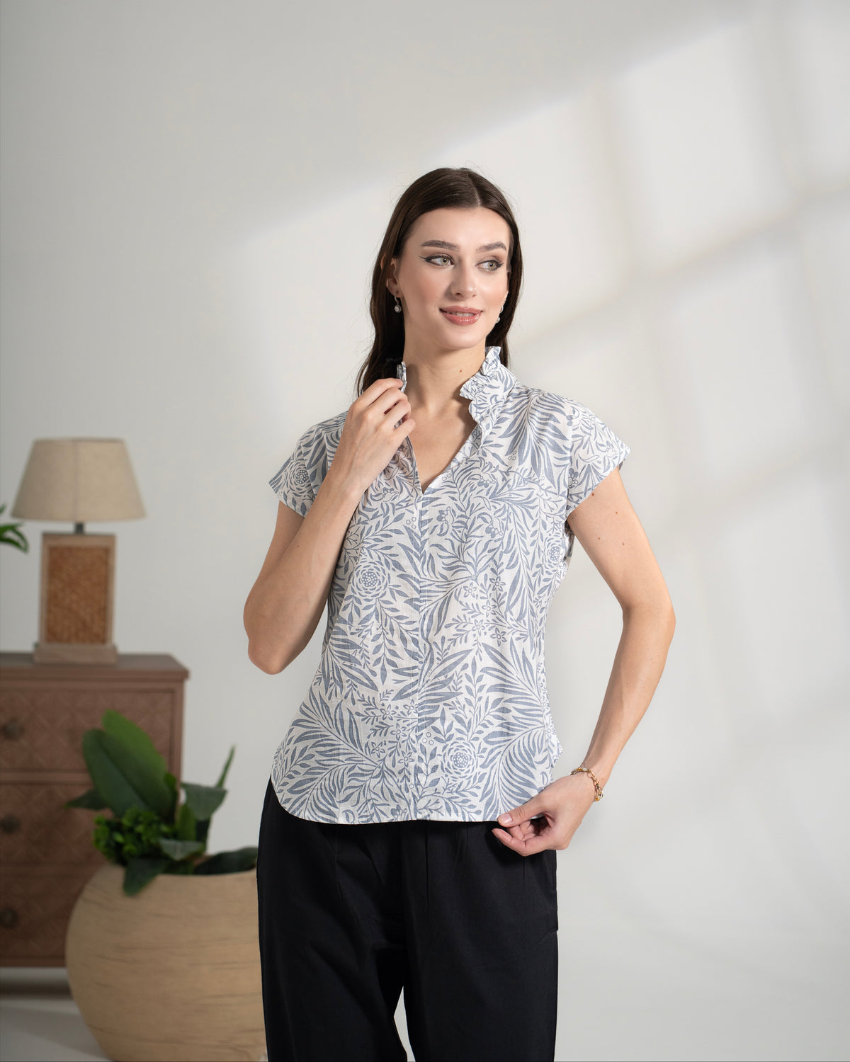 Cotton Top & Poplin Pants Two-Piece Lounge Set Women