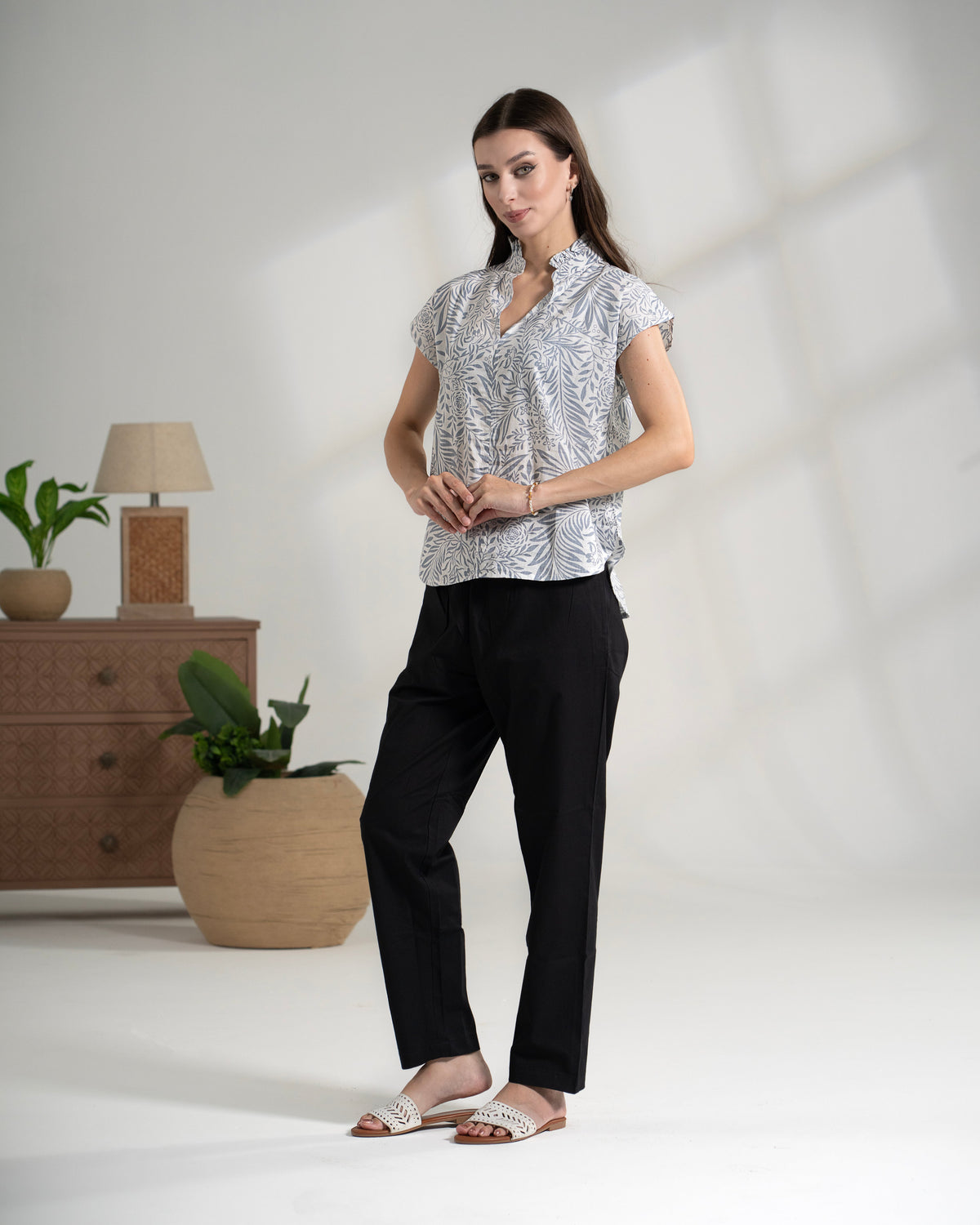 Cotton Top & Poplin Pants Two-Piece Lounge Set Women