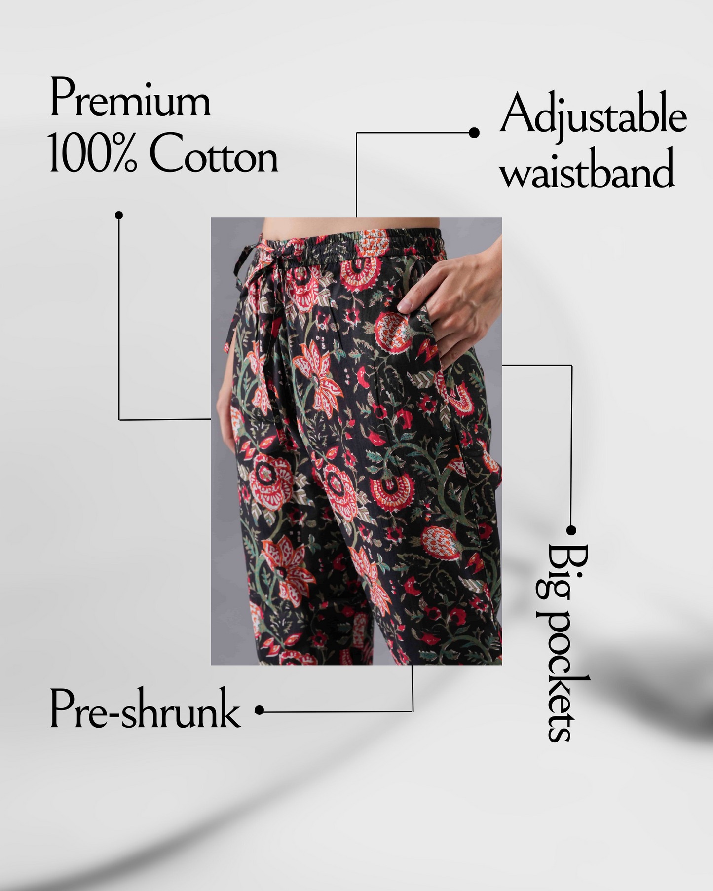 Cotton Pajama Pants Women - Fire Petals
